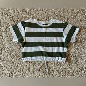 Justice Kids Green Gray Striped Shirt Long Sleeve